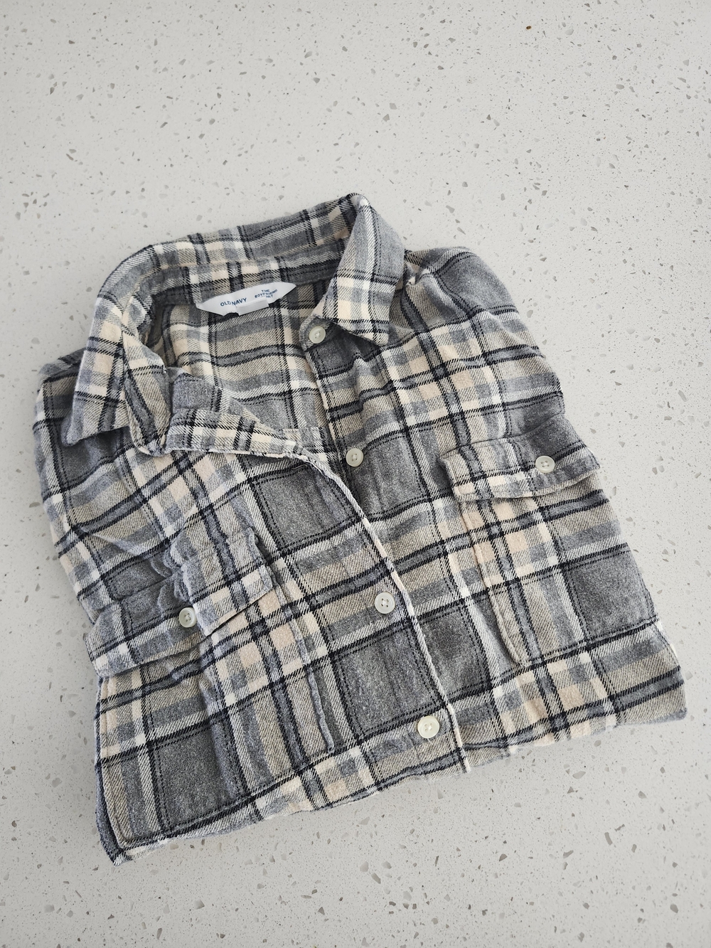 Womens Old Navy Flannel | Medium | Euc | Boyfriend Shirt | Gray Tan